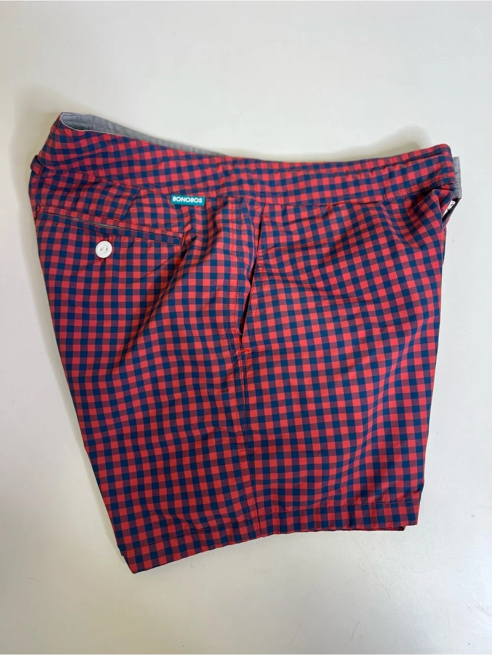 Bonobos Swim Trunks Mens 32 Pink Navy Blue Gingham Check 5